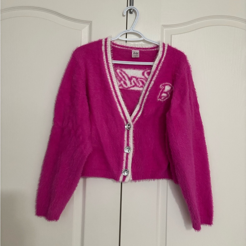 Barbie Hot Pink Fuzzy Cardigan Sweater